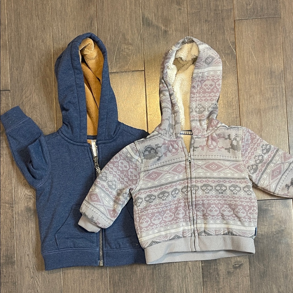 12mth Kids Hooded Zip Jacket - Blue & Patterned Pink